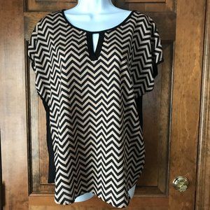 Emi & Joe Black & Tan Chevron Pullover Tunic w/Capped Sleeves X-Large